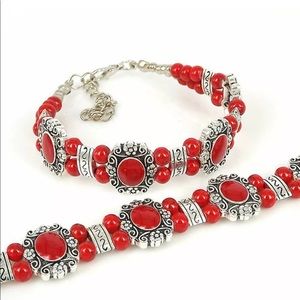BRAND NEW RED TIBETAN SILVER BRACELET